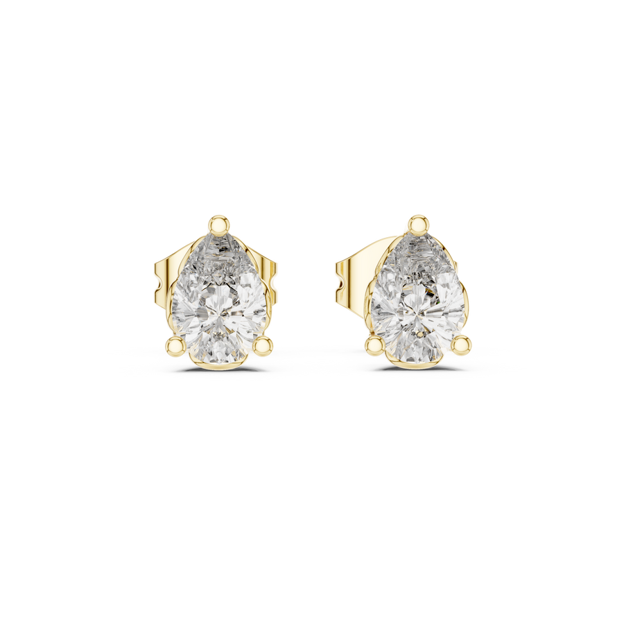 IGI Certified 1.00 CT Pear Cut Lab Grown Diamond Solitaire Earstuds, Yellow Gold