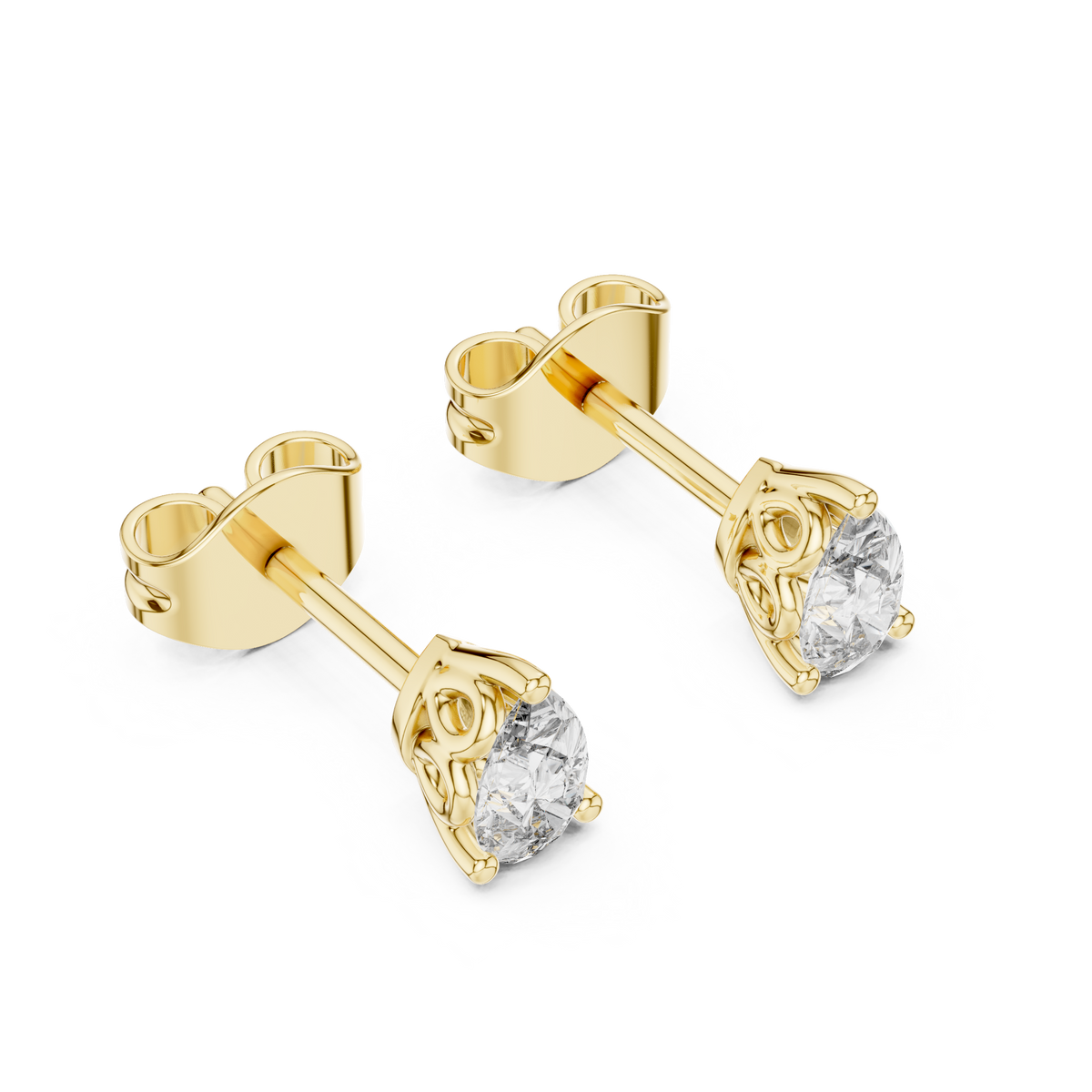 Designer 0.50 CT Minimal Pear Diamond Solitaire Earstuds, Yellow Gold