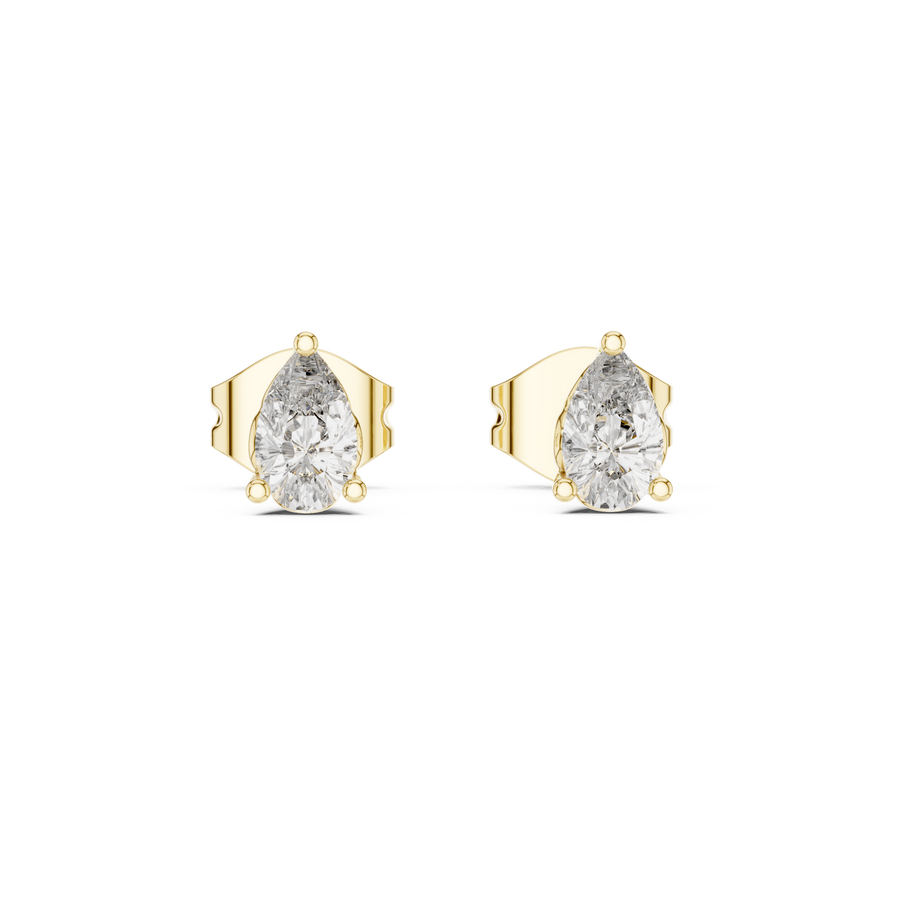 Designer 0.50 CT Minimal Pear Diamond Solitaire Earstuds, Yellow Gold