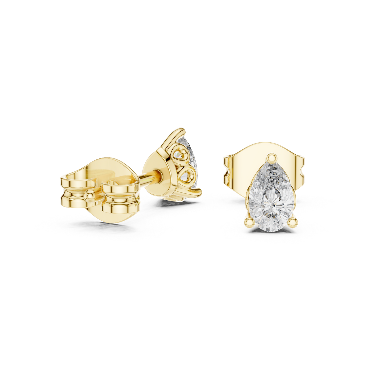 Designer 0.50 CT Minimal Pear Diamond Solitaire Earstuds, Yellow Gold