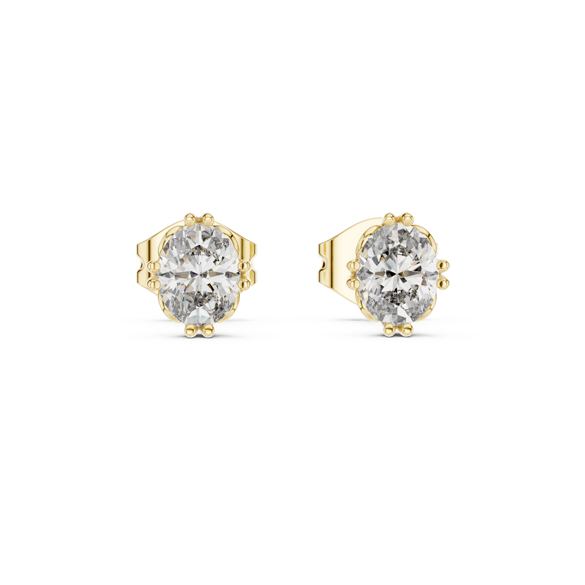 0.80 CT Oval Cut Lab Grown Diamond Solitaire Earstuds, Yellow Gold