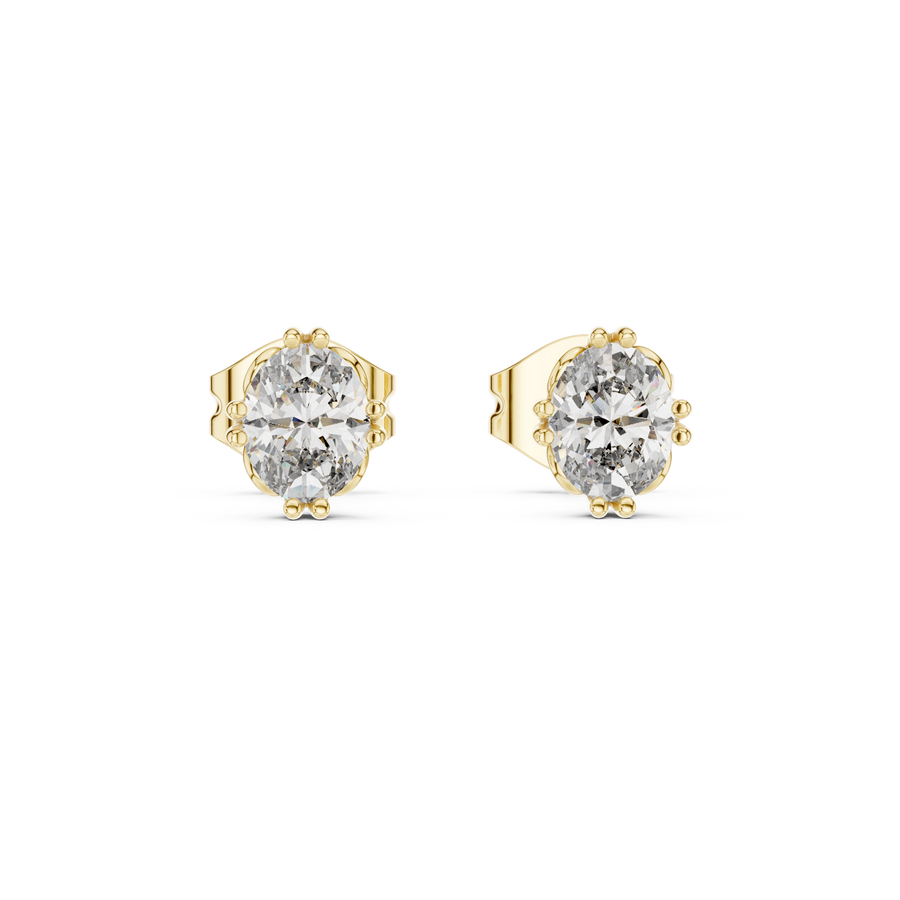 0.80 CT Oval Cut Lab Grown Diamond Solitaire Earstuds, Yellow Gold