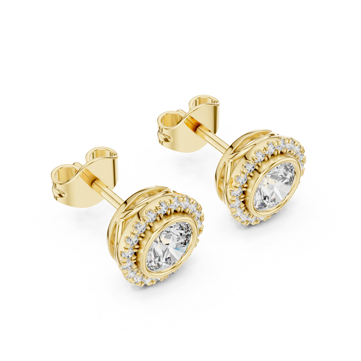 Round Brilliant IGI Certified Lab Grown Diamond Earstuds, Yellow Gold