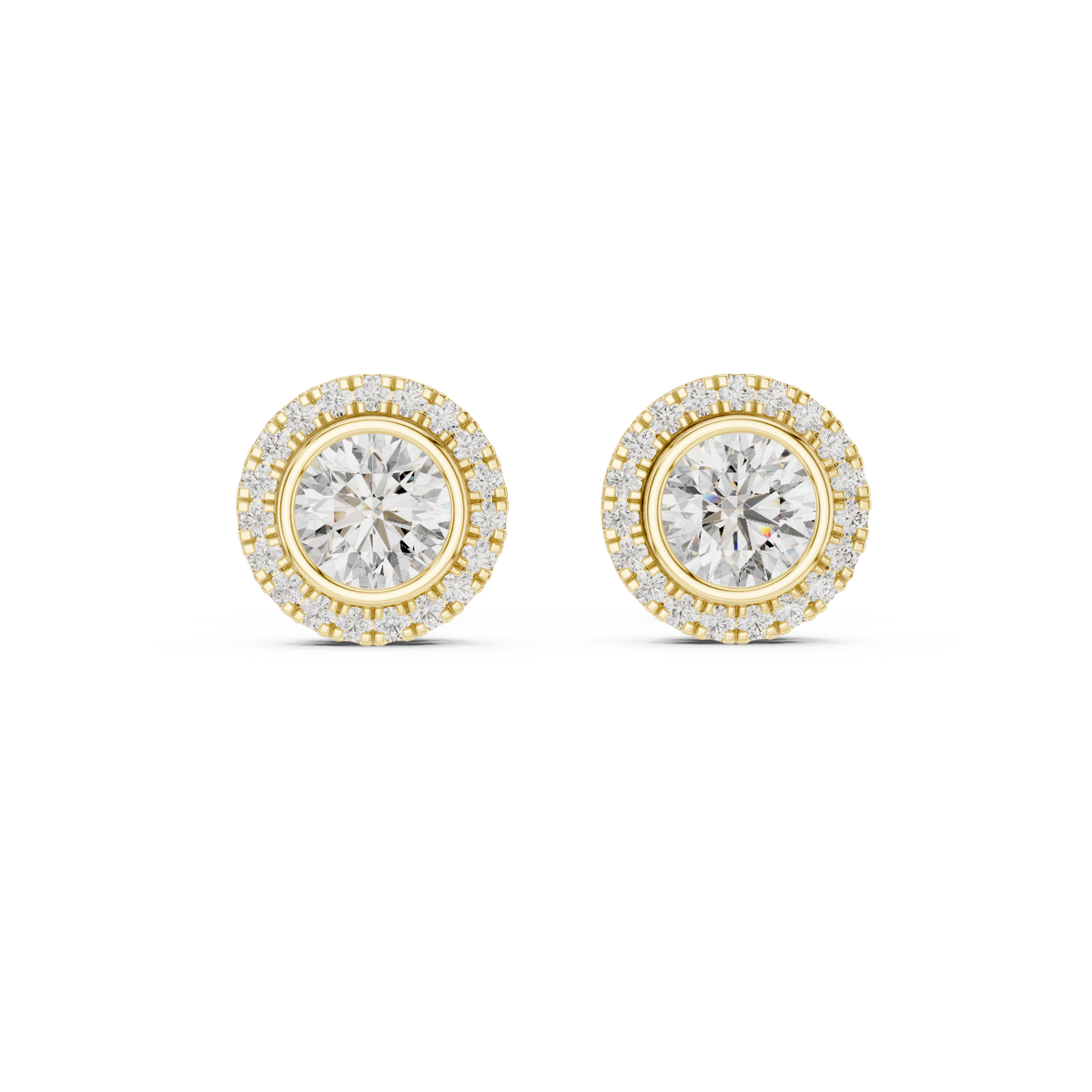 Round Brilliant IGI Certified Lab Grown Diamond Earstuds, Yellow Gold