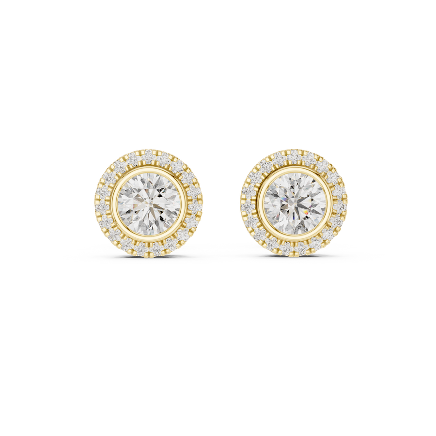 Round Brilliant IGI Certified Lab Grown Diamond Earstuds, Yellow Gold