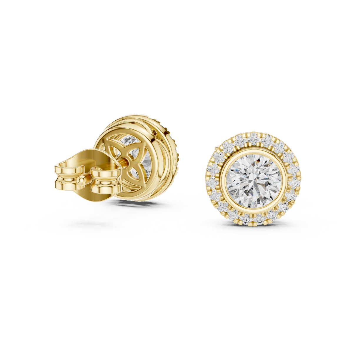 Round Brilliant IGI Certified Lab Grown Diamond Earstuds, Yellow Gold