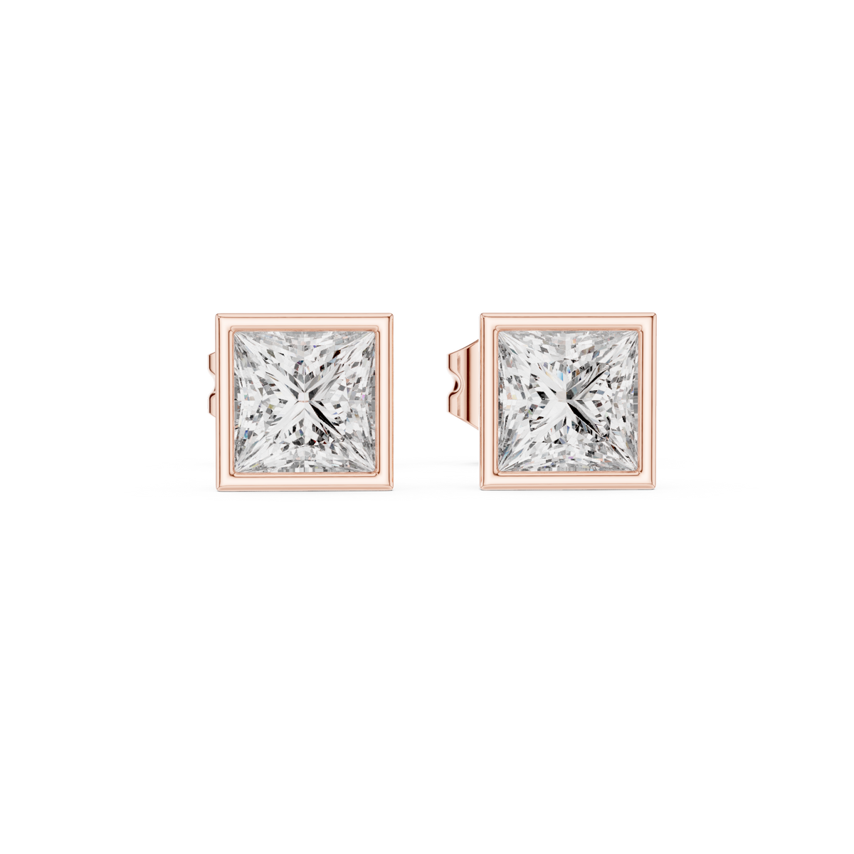 IGI Certified Princess Cut Solitaire Diamond Earstuds, Rose Gold