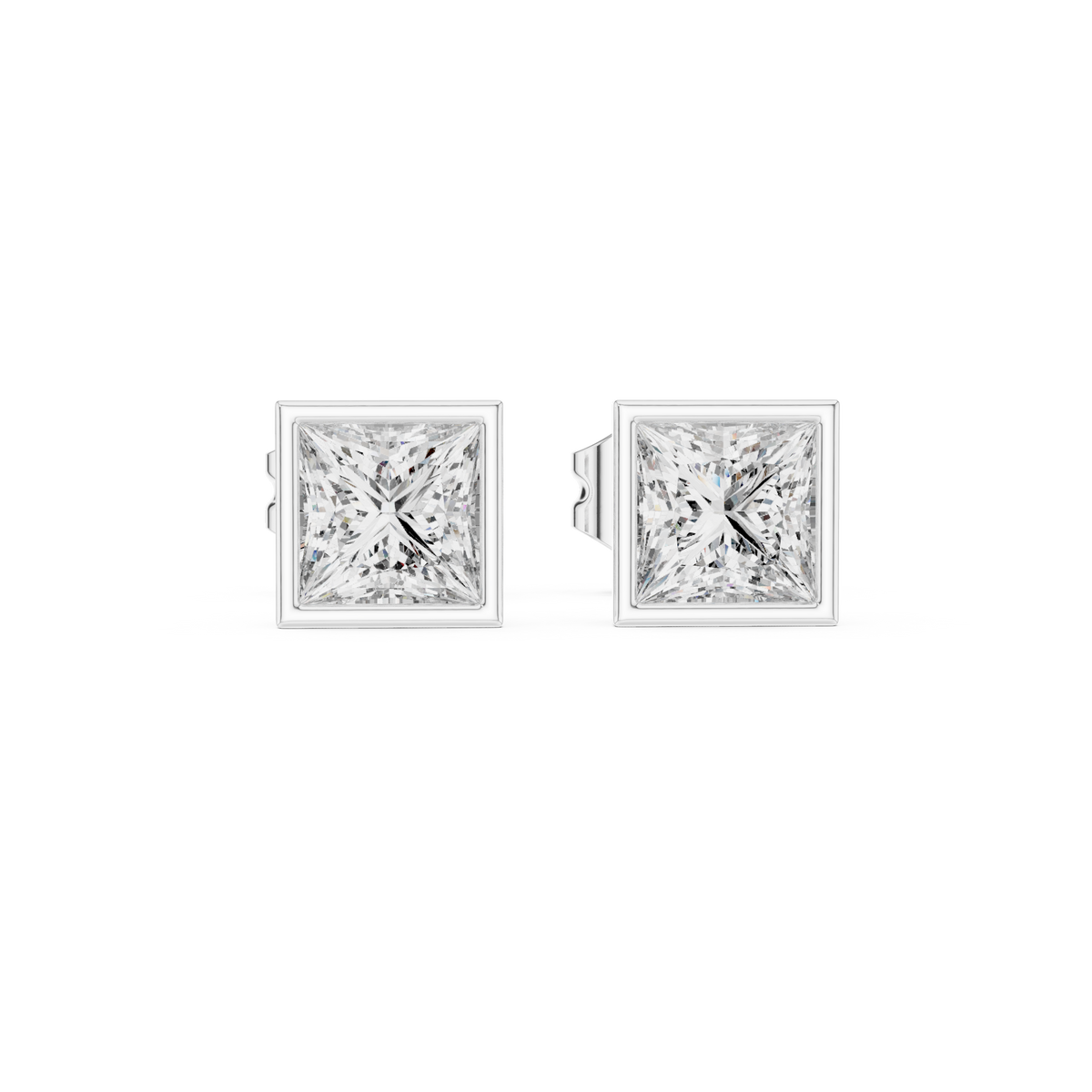 IGI Certified Princess Cut Solitaire Diamond Earstuds, White Gold