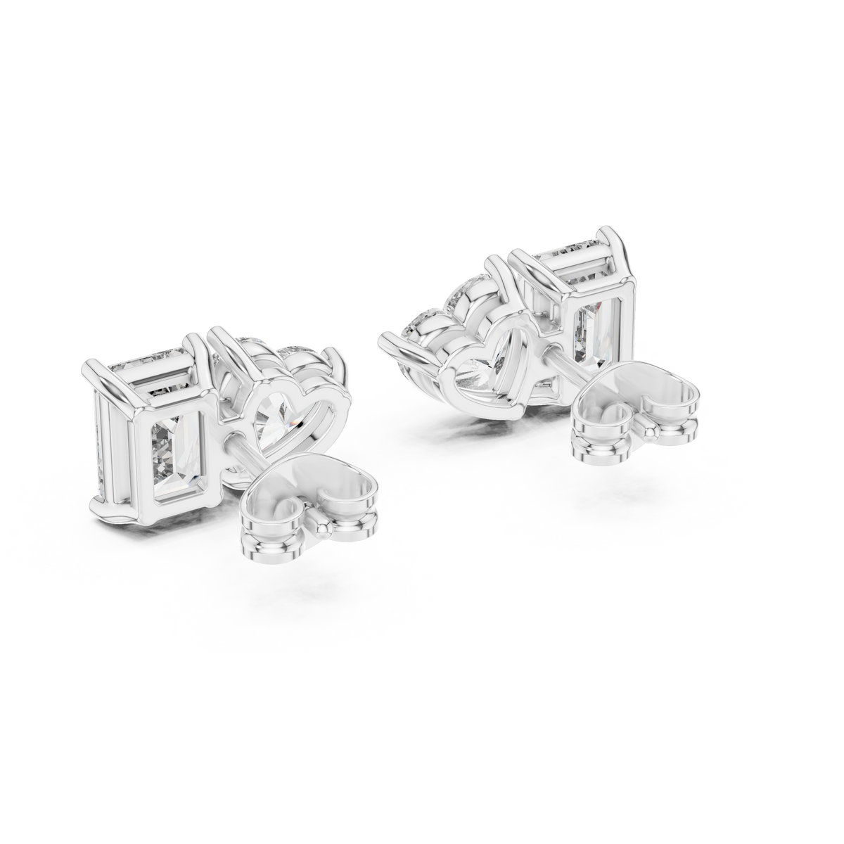 4.00 CT Heart & Emerald Cut Lab Grown Diamond Toi et Moi Stud Earrings, White Gold
