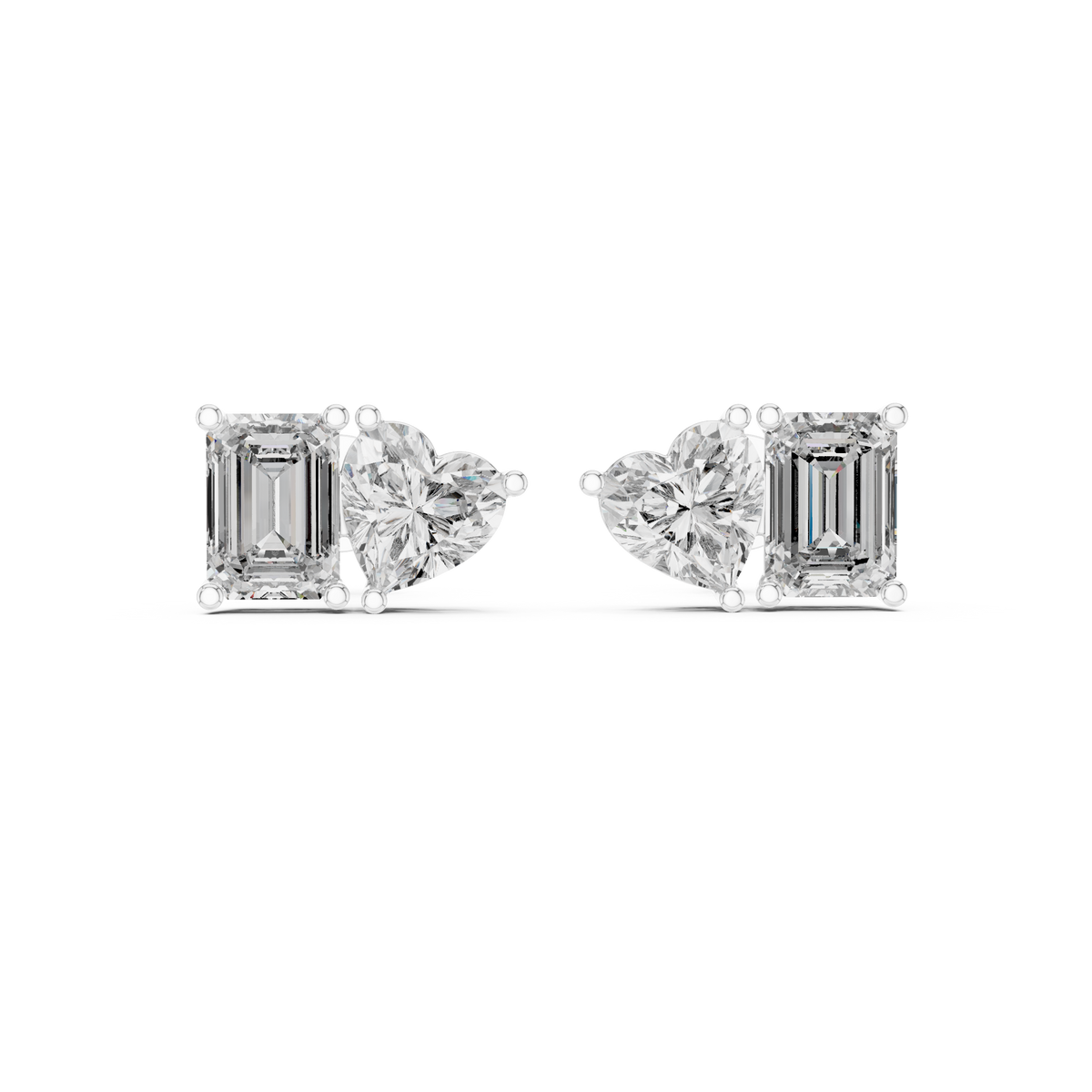 4.00 CT Heart & Emerald Cut Lab Grown Diamond Toi et Moi Stud Earrings, White Gold