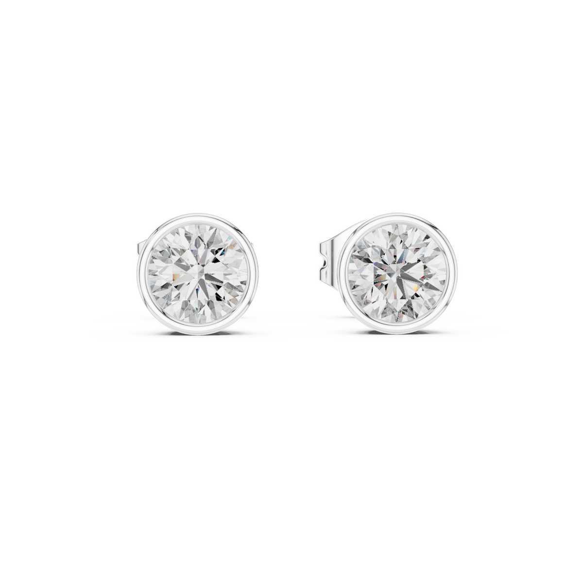 1.00 CT Round Lab Grown Diamond Bezel Stud Earrings, White Gold