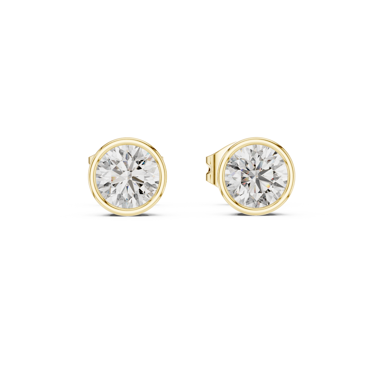 1.00 CT Round Lab Grown Diamond Bezel Stud Earrings, Yellow Gold