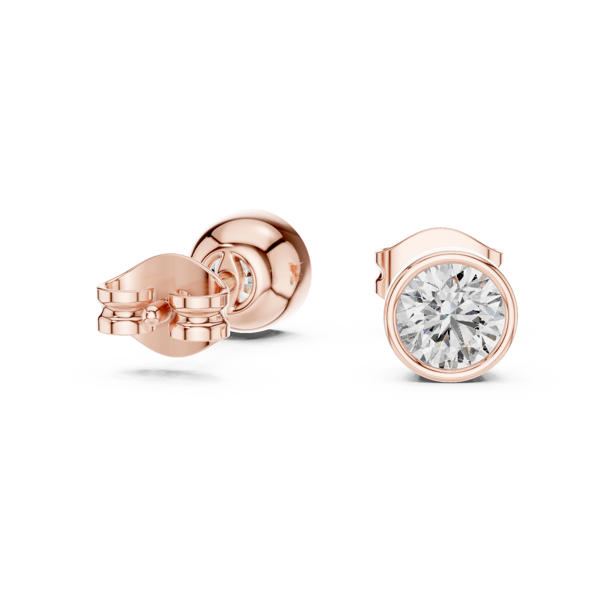 1.00 CT Round Lab Grown Diamond Bezel Stud Earrings, Rose Gold