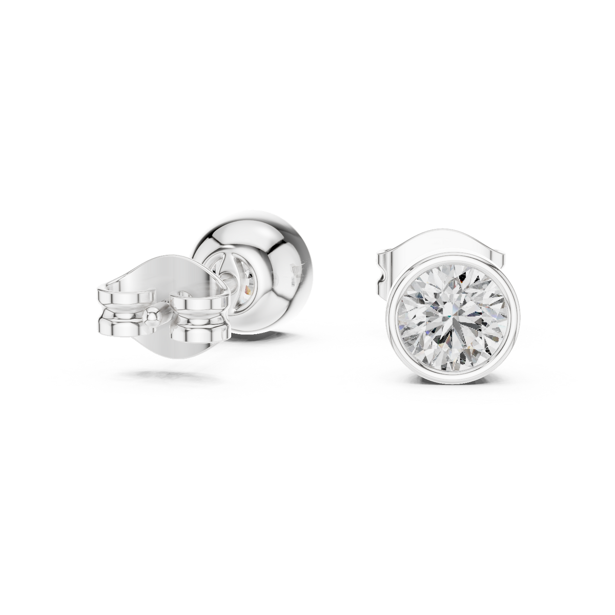 1.00 CT Round Lab Grown Diamond Bezel Stud Earrings, White Gold