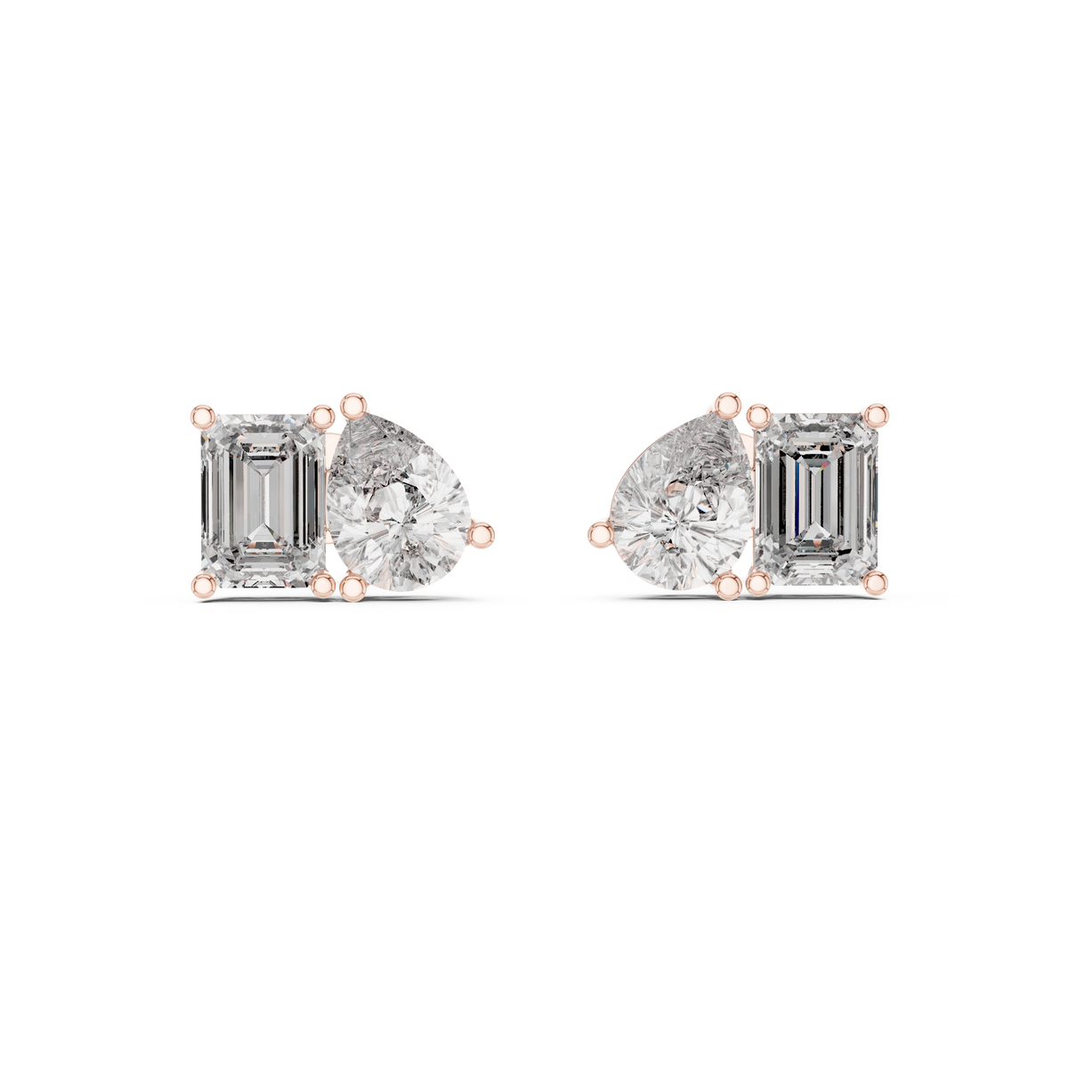 4.00 CT Emerald & Pear Cut Lab Grown Diamond Toi et Moi Stud Earrings, Rose Gold