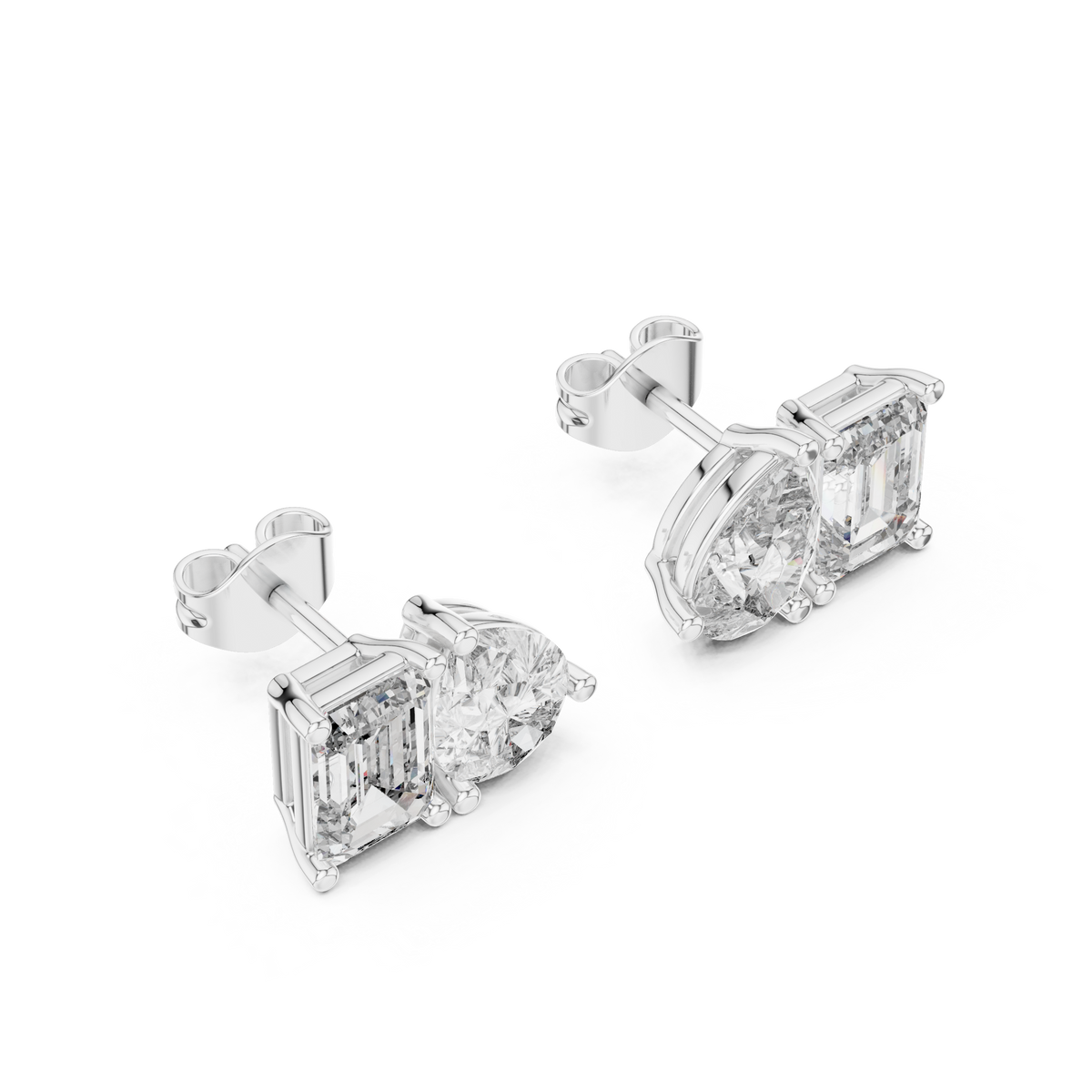 4.00 CT Emerald & Pear Cut Lab Grown Diamond Toi et Moi Stud Earrings, White Gold