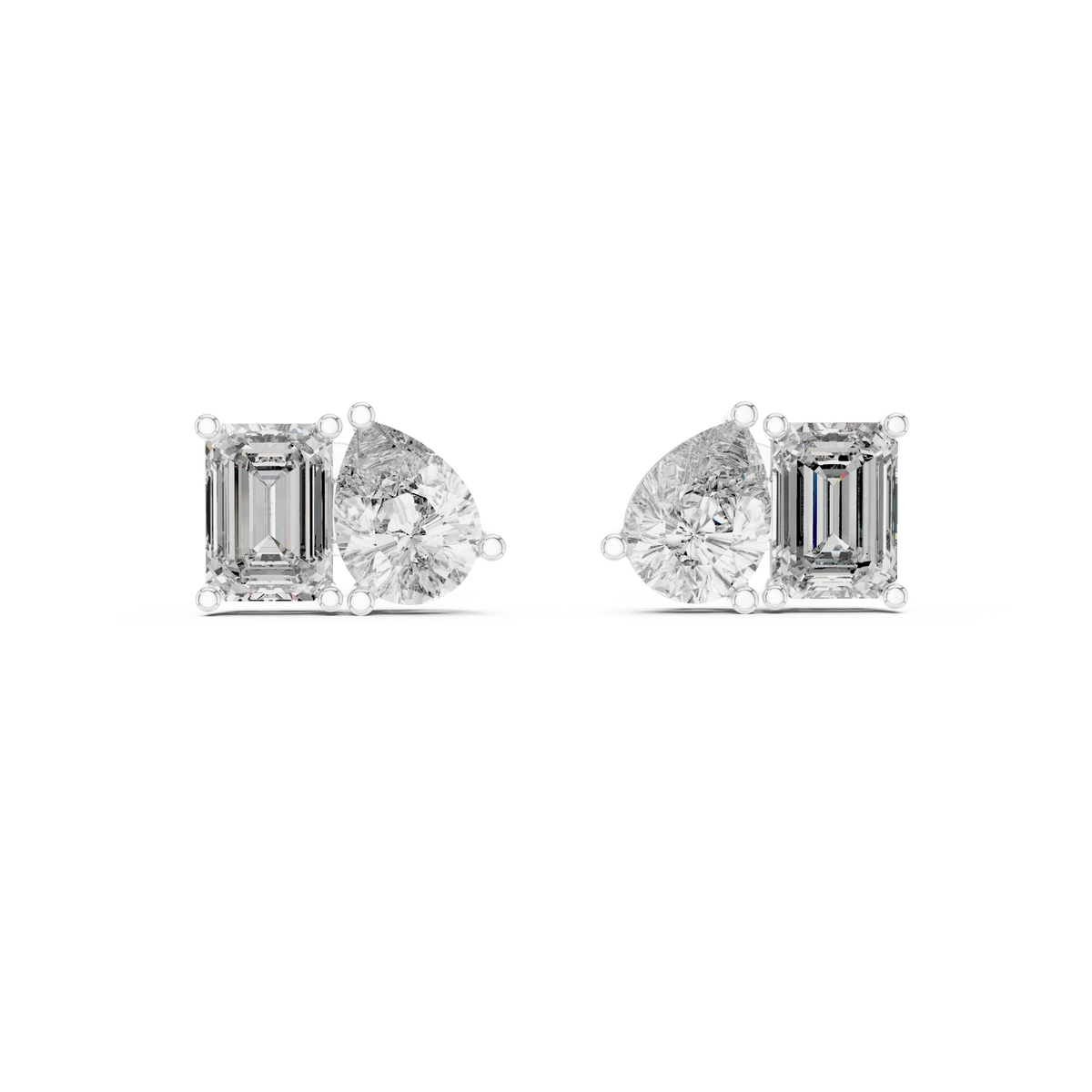4.00 CT Emerald & Pear Cut Lab Grown Diamond Toi et Moi Stud Earrings, White Gold