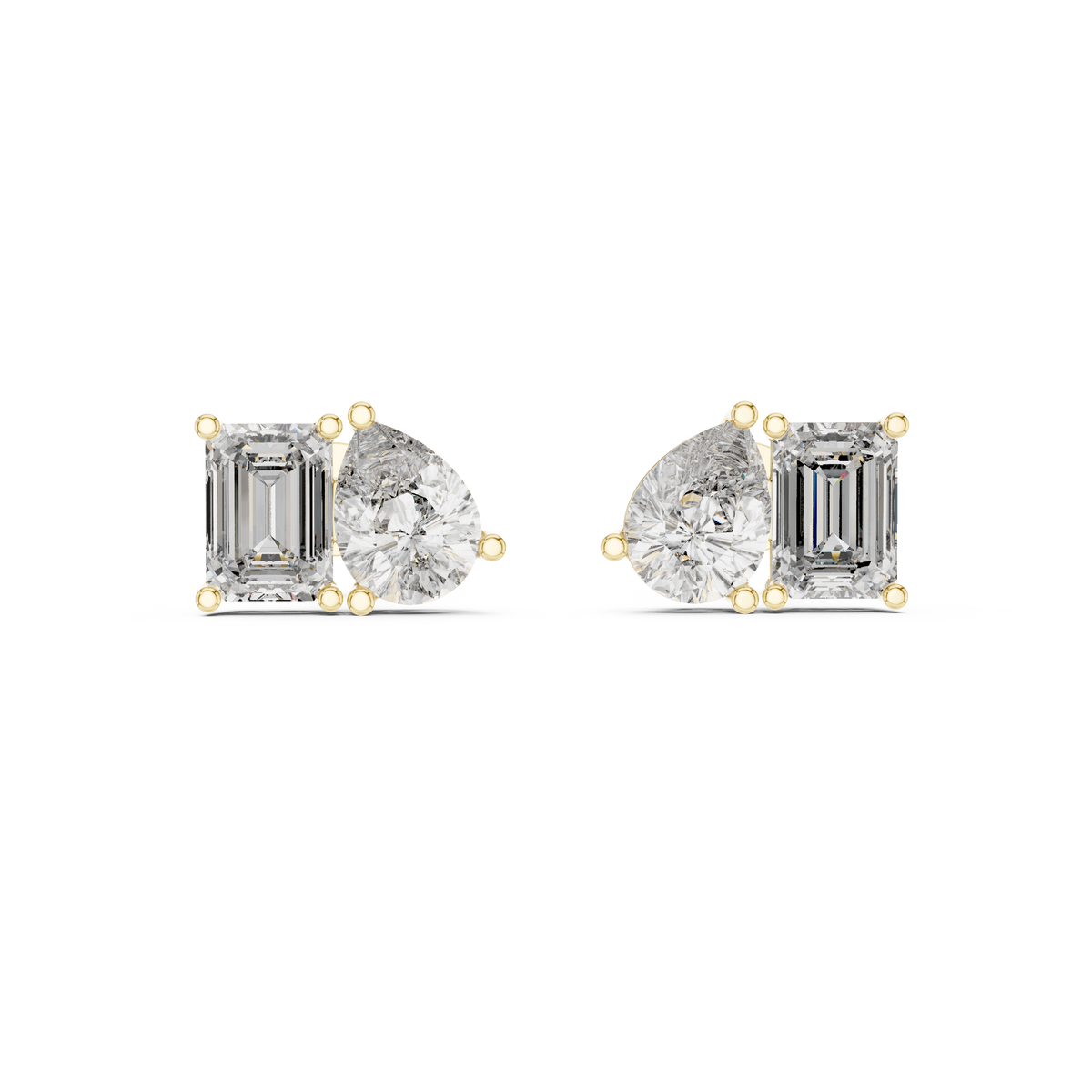 4.00 CT Emerald & Pear Cut Lab Grown Diamond Toi et Moi Stud Earrings, Yellow Gold
