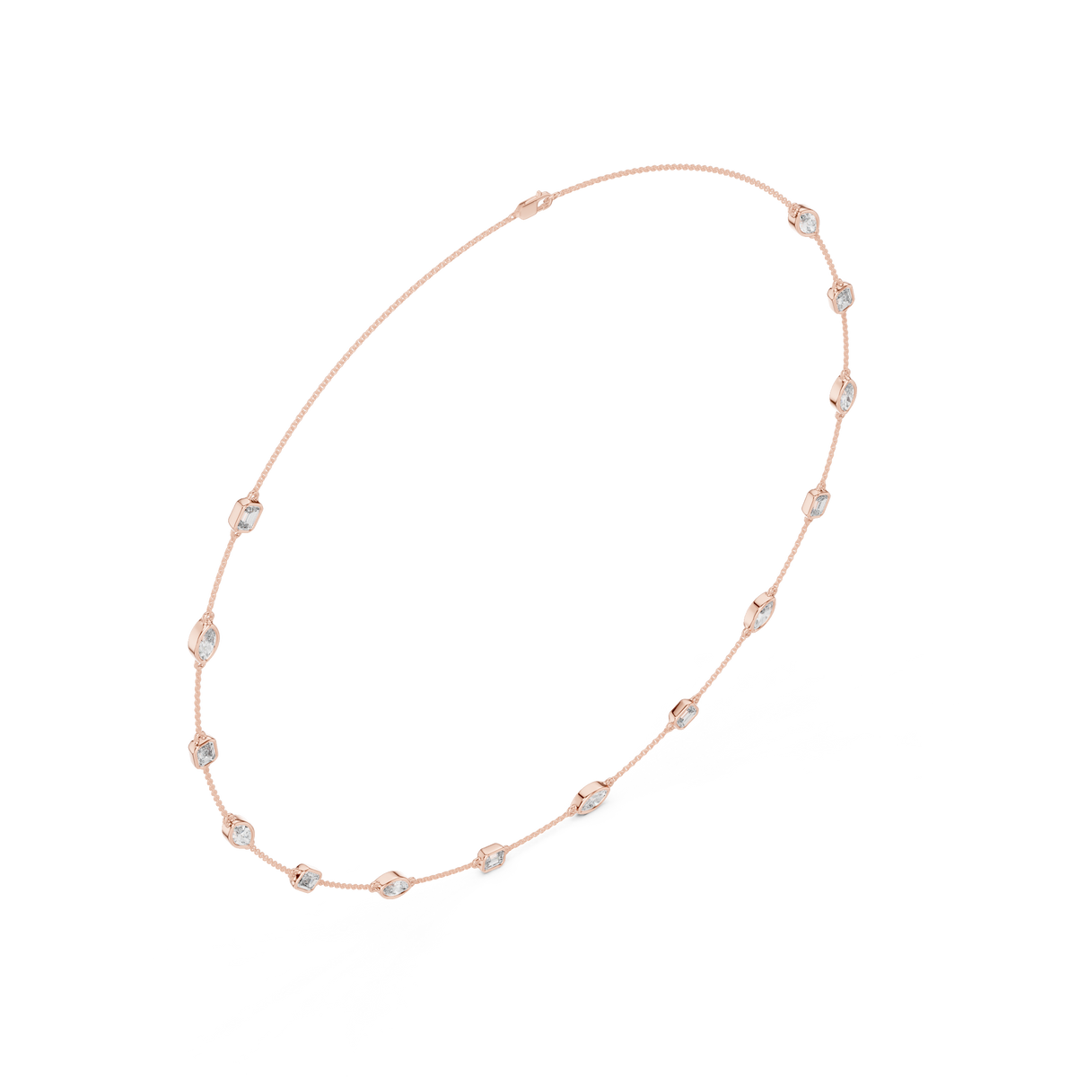 Aurelia Alternating Emerald & Marquise Lab Grown Diamond Station Necklace, Rose Gold