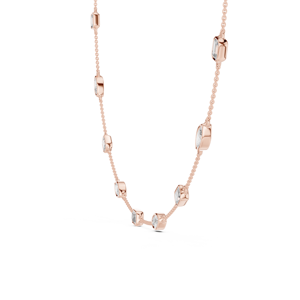 Aurelia Alternating Emerald & Marquise Lab Grown Diamond Station Necklace, Rose Gold