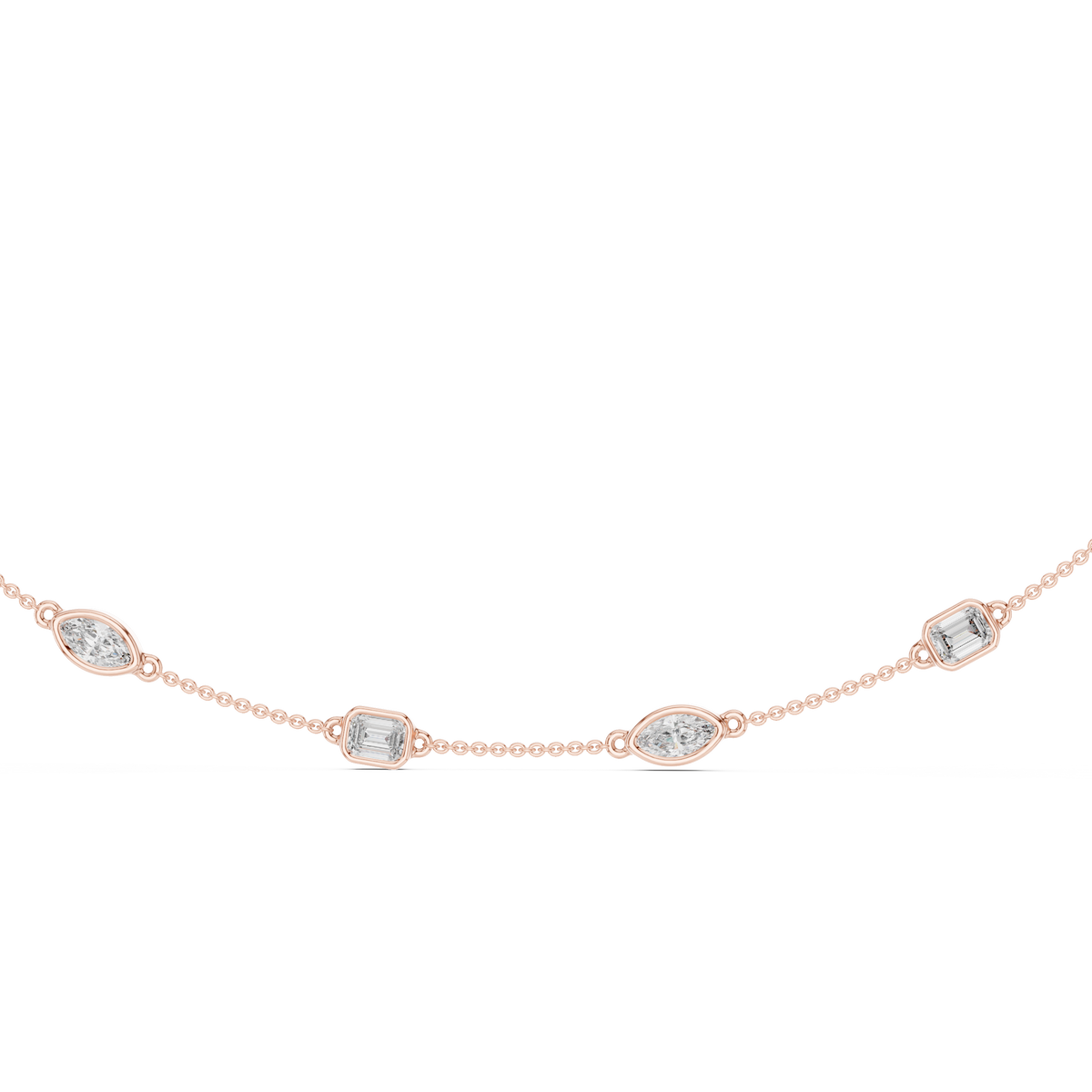 Aurelia Alternating Emerald & Marquise Lab Grown Diamond Station Necklace, Rose Gold