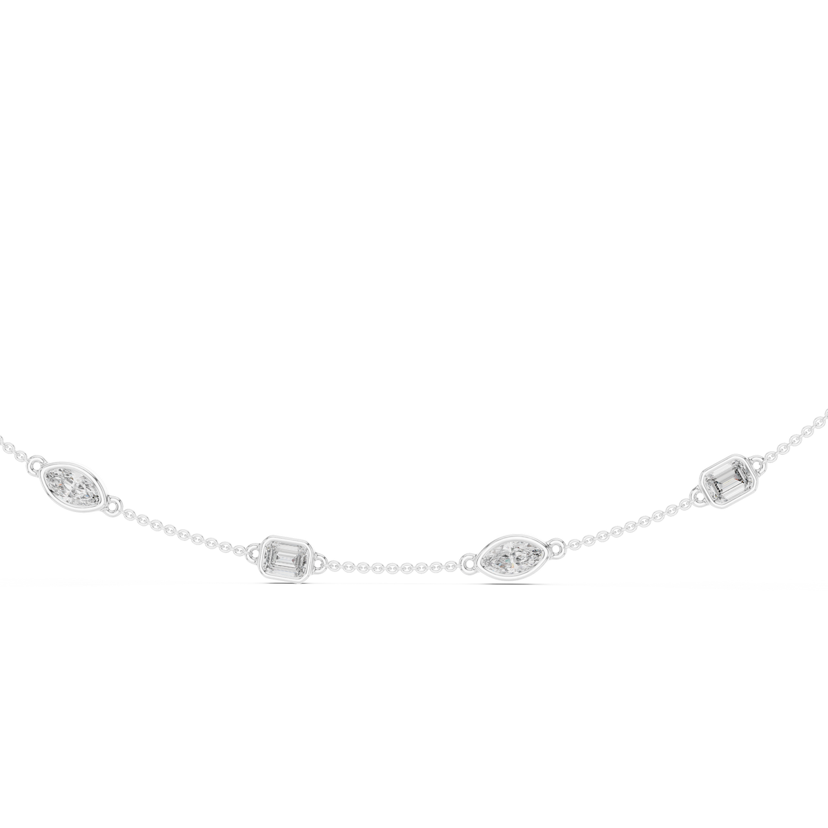 Aurelia Alternating Emerald & Marquise Lab Grown Diamond Station Necklace, White Gold