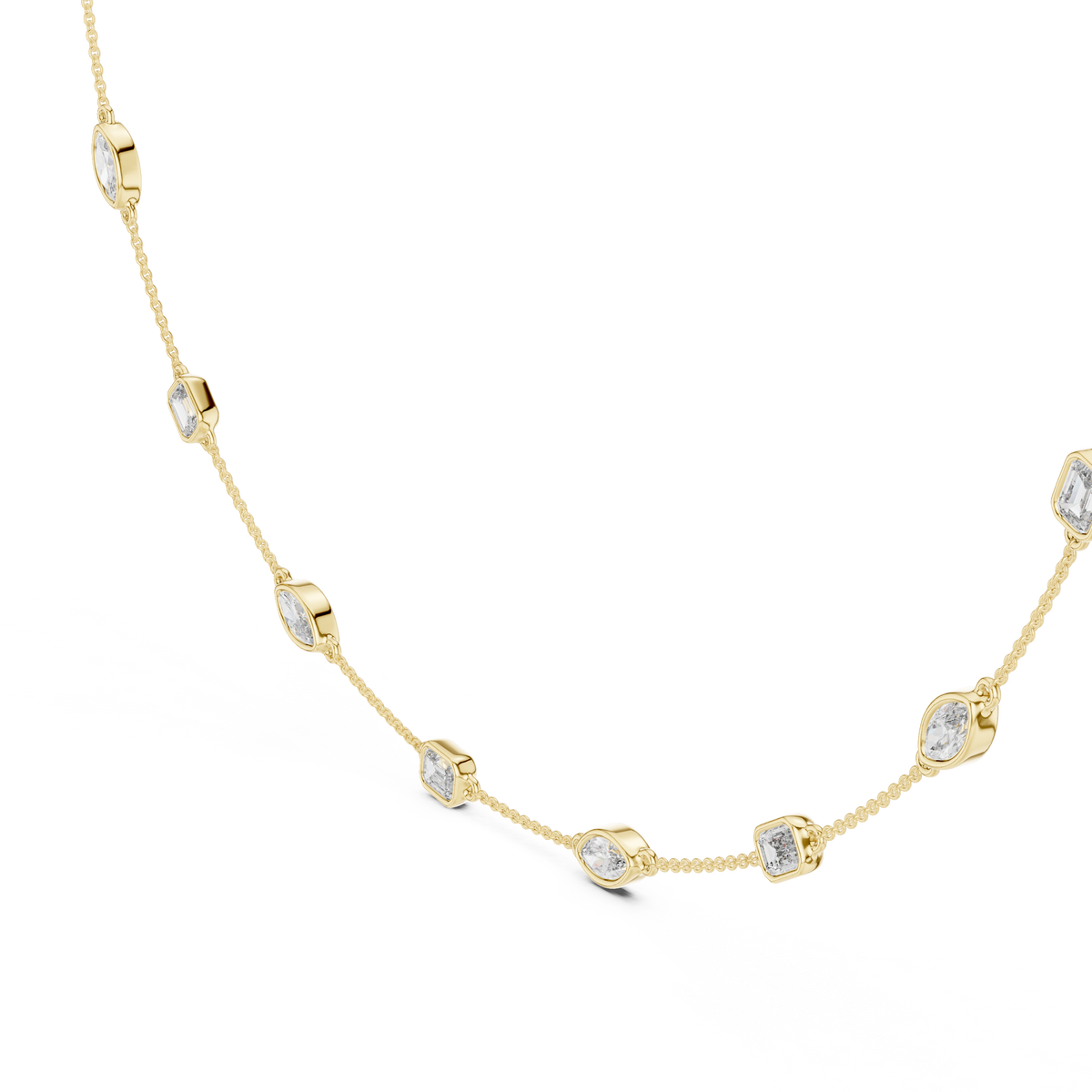 Aurelia Alternating Emerald & Marquise Lab Grown Diamond Station Necklace, Yellow Gold