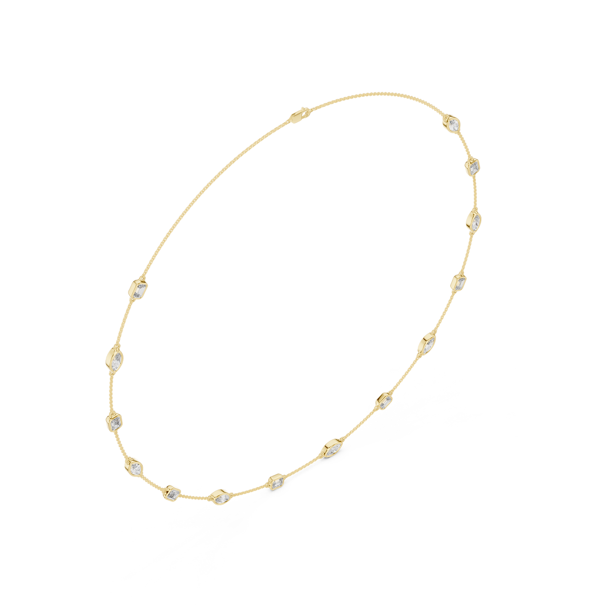Aurelia Alternating Emerald & Marquise Lab Grown Diamond Station Necklace, Yellow Gold