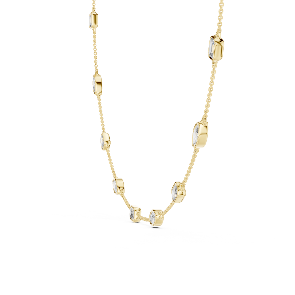 Aurelia Alternating Emerald & Marquise Lab Grown Diamond Station Necklace, Yellow Gold