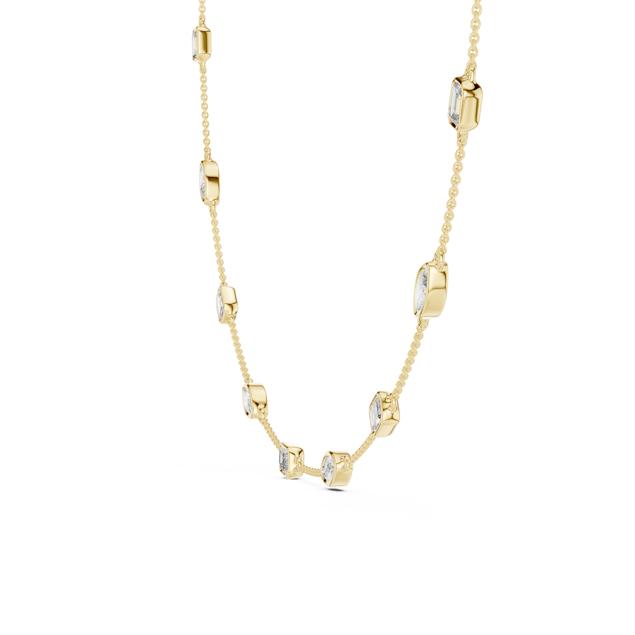 Aurelia Alternating Emerald & Marquise Lab Grown Diamond Station Necklace, Yellow Gold
