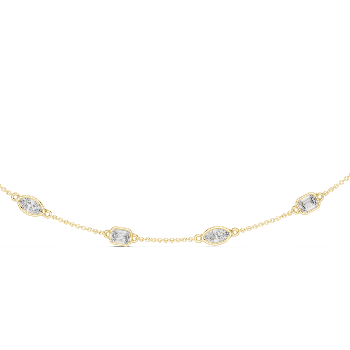Aurelia Alternating Emerald & Marquise Lab Grown Diamond Station Necklace, Yellow Gold