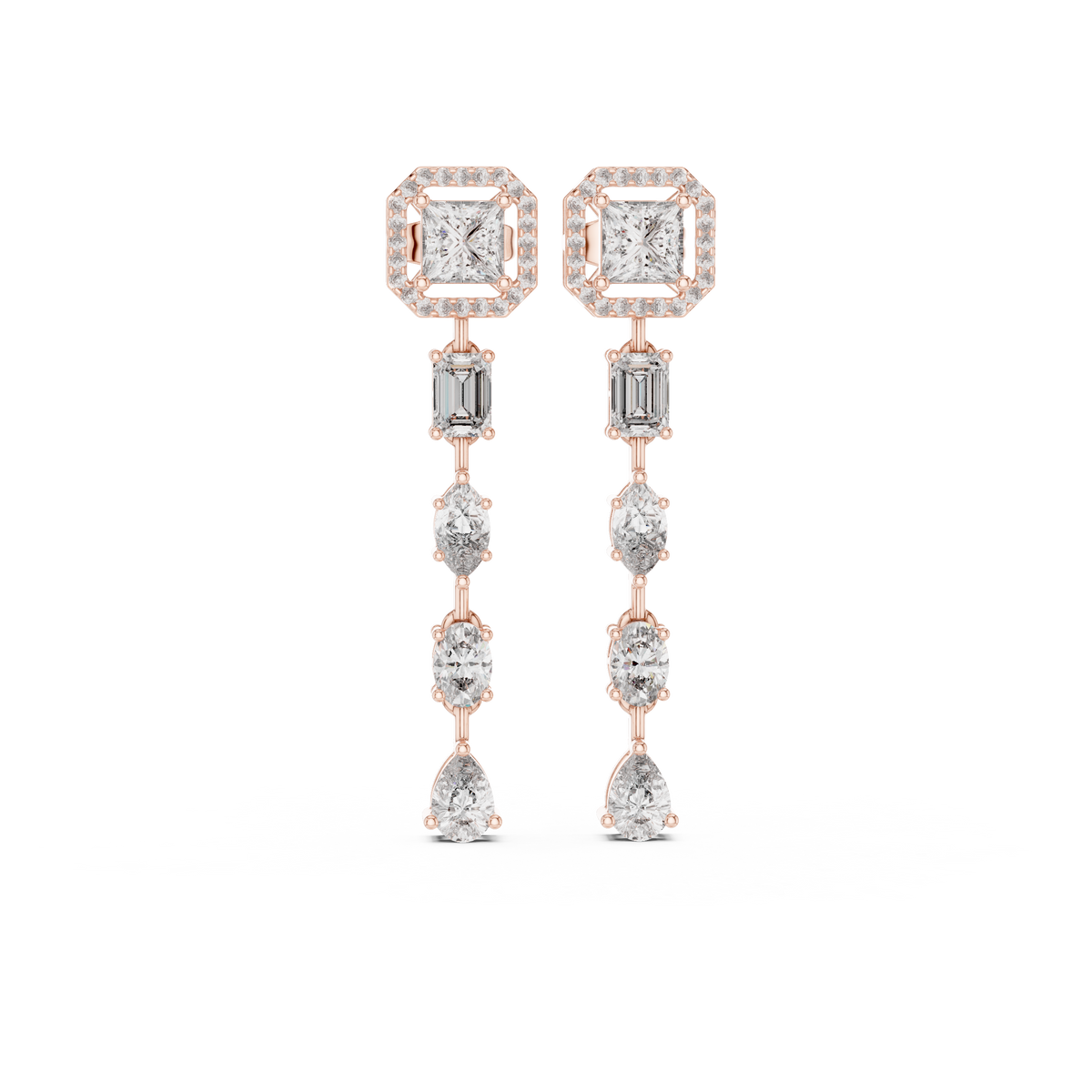Multi Shape Lab Grown Diamond Statement Drop Earrings, Rose Gold