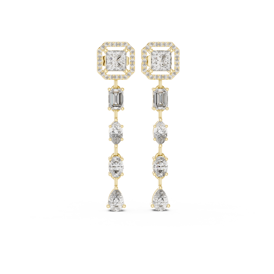 Multi Shape Lab Grown Diamond Statement Drop Earrings, Yellow Gold