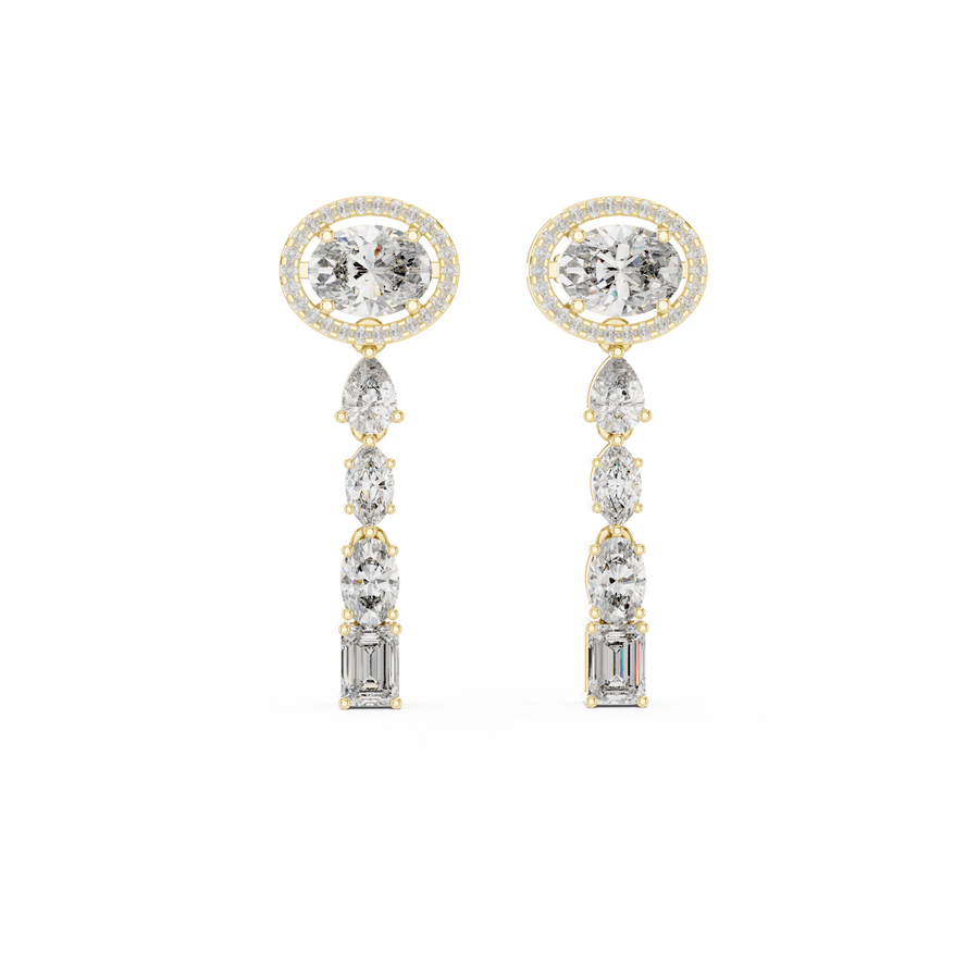 Oval Halo Multi Shape Lab Grown Diamond Drop Earrings, Yellow Gold