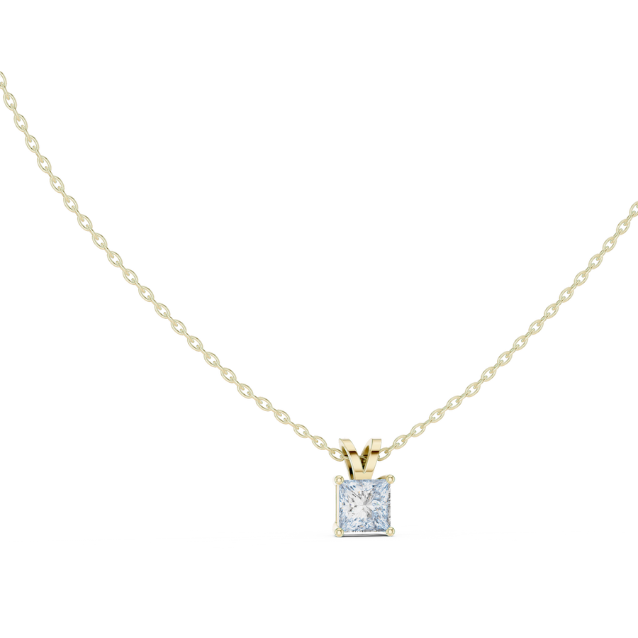 1 Carat Princess Cut Lab Grown Diamond Solitaire Pendant, Yellow Gold