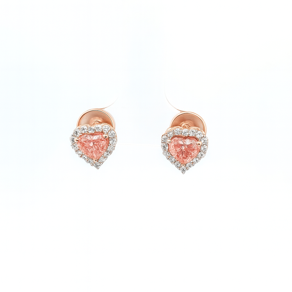 Luxury Heart Halo Pink Lab-Grown Diamond Earrings