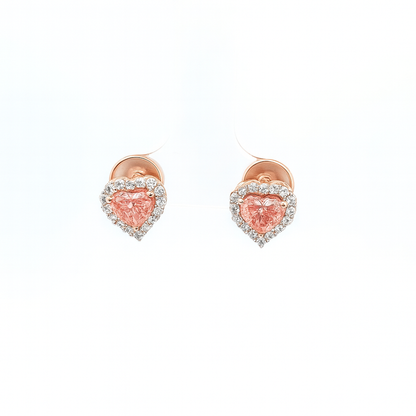 Luxury Heart Halo Pink Lab-Grown Diamond Earrings