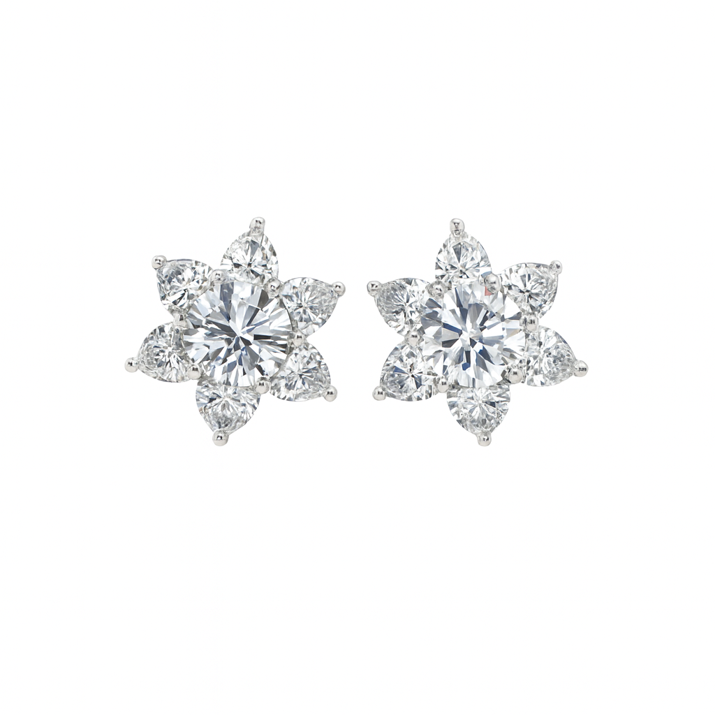  Heart & Round Lab-Grown Diamond Stud Earrings 