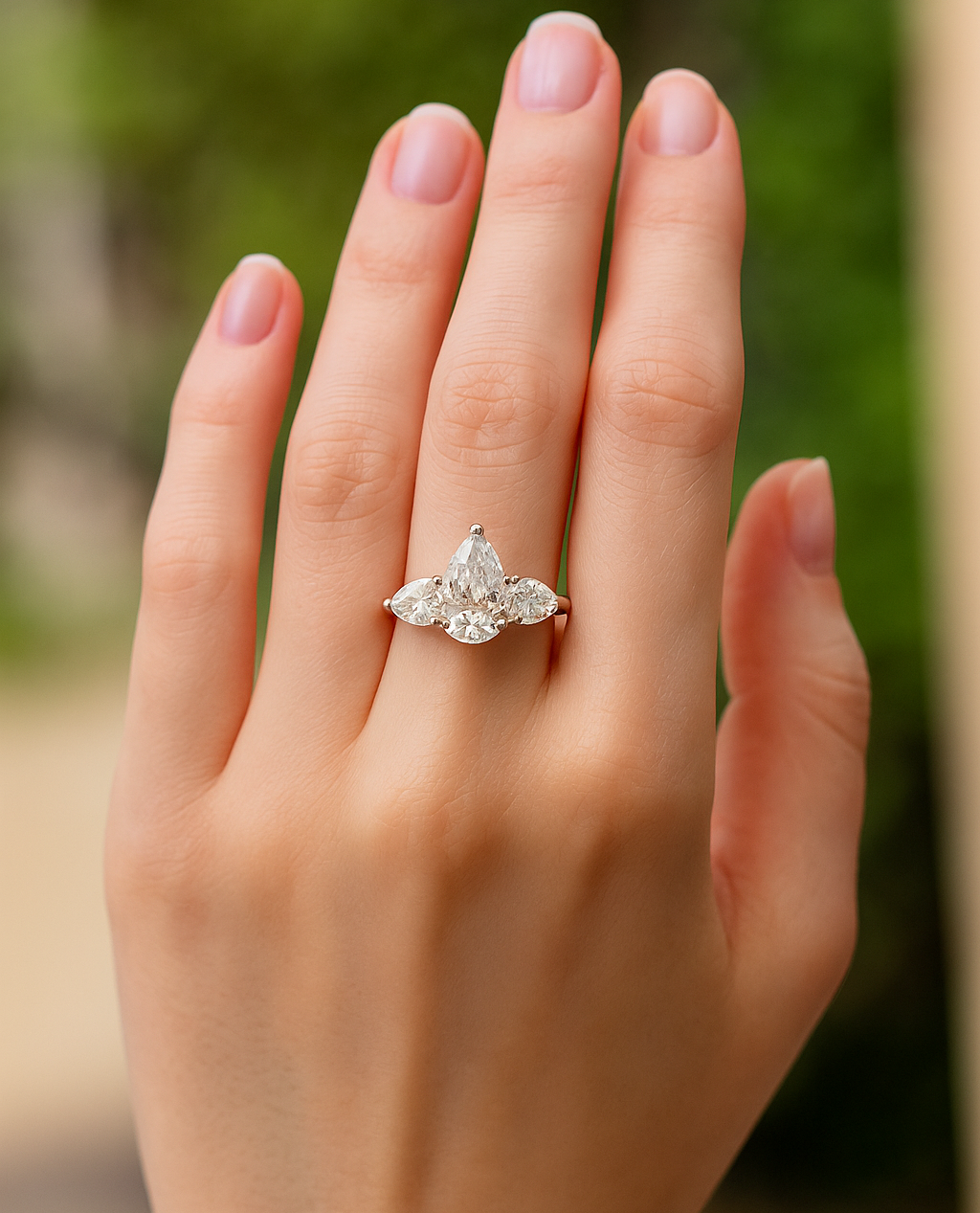 IGI Certified Lab Grown Pear Diamond Ring on hand