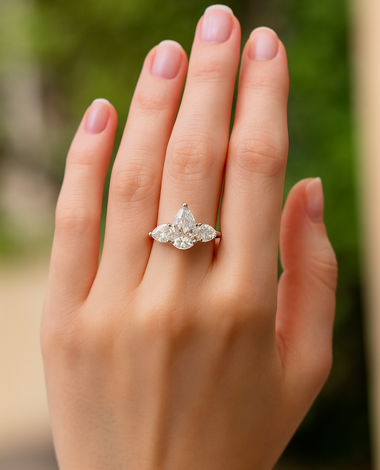 IGI Certified Lab Grown Pear Diamond Ring on hand