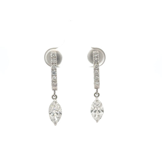 IGI Certified Marquise Drop Lab-Grown Diamond Earrings In 14k Gold with Pave Hoops