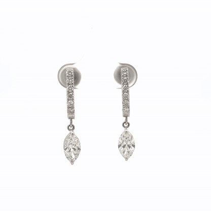 IGI Certified Marquise Drop Lab-Grown Diamond Earrings In 14k Gold with Pave Hoops