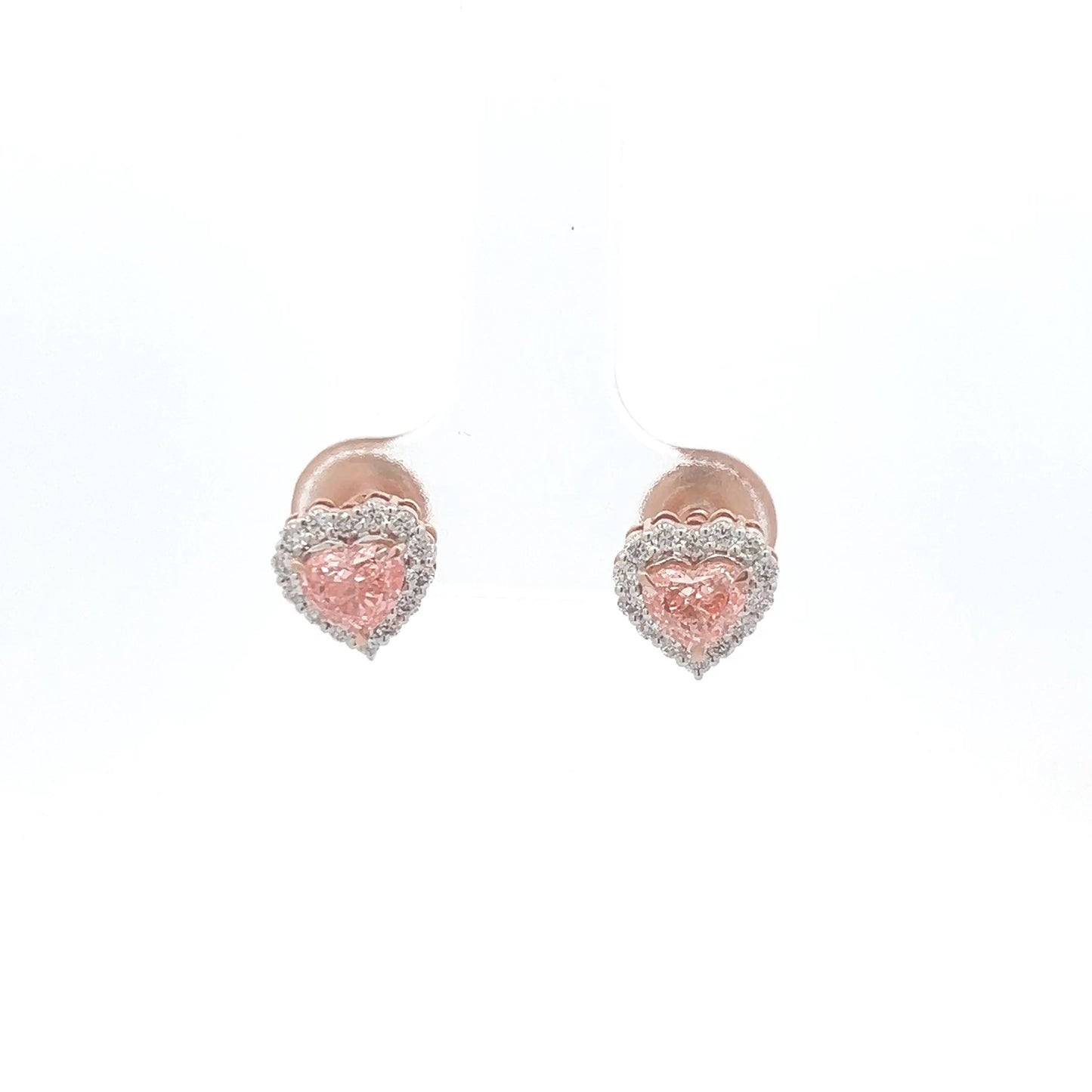 Luxury Heart Halo Pink Lab-Grown Diamond Earrings – Gift for Her