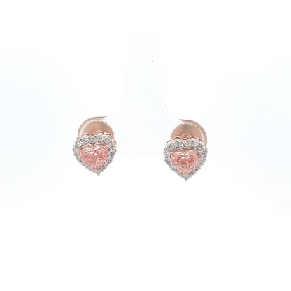 Luxury Heart Halo Pink Lab-Grown Diamond Earrings – Gift for Her