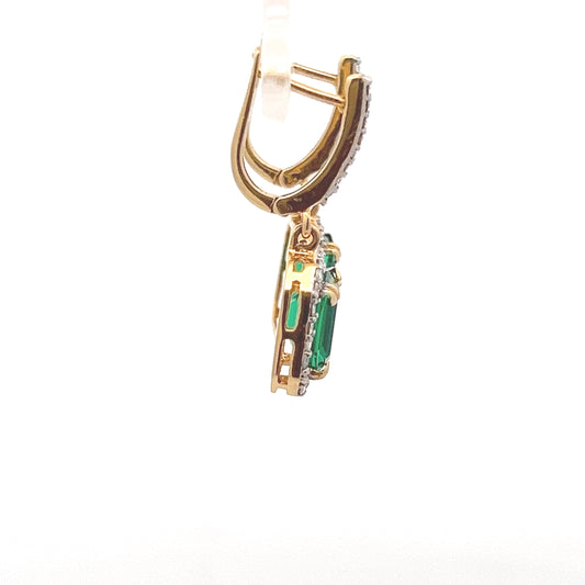 Octagon Colombian Emerald Stud Earrings In 14k Gold