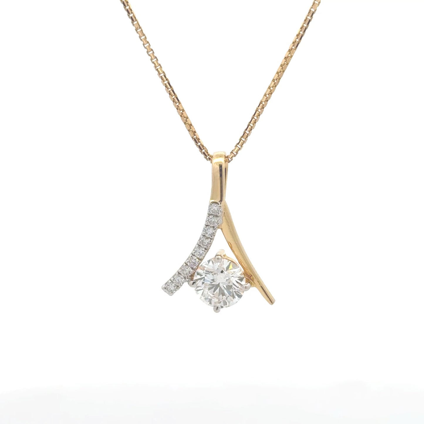 Dual Tone Round Lab Diamond Pendant In 14k Gold