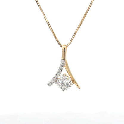 Dual Tone Round Lab Diamond Pendant In 14k Gold