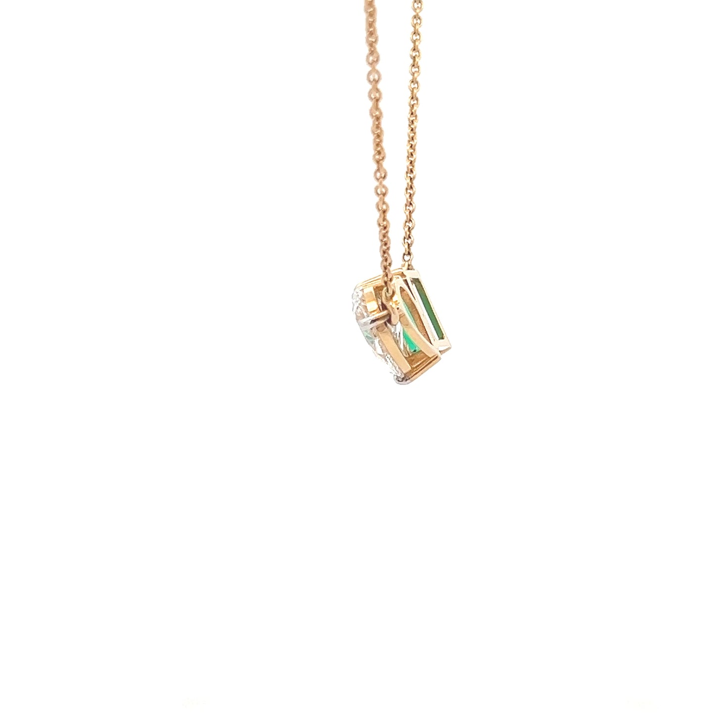 Colambian Emerald & Pear Diamond Duo Pendant in 14K Gold