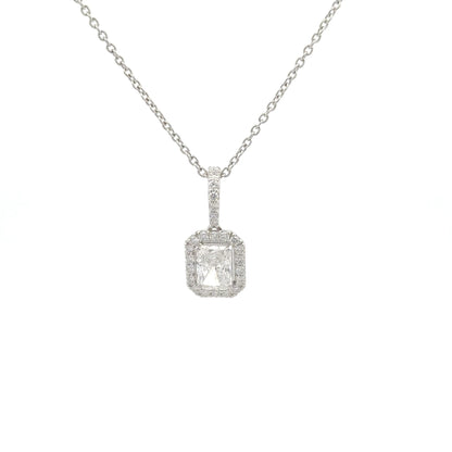 Classic Raddiant Halo Lab Diamond Pendant Necklace In 14k Gold
