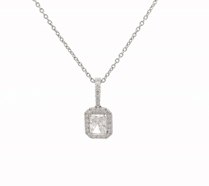 Classic Raddiant Halo Lab Diamond Pendant Necklace In 14k Gold